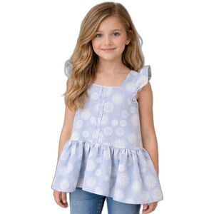 Marmellata Girls Chambray Blue Pleated Dress Lace Trim Size 6